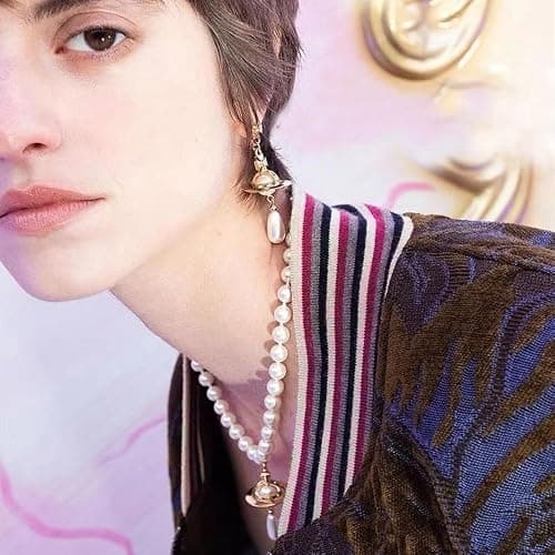 ZHOUMEIWENSP Silver Saturn NANA Earrings Planet Dangle Earrings Space Hypoallergenic Punk Earrings for Women thumbnail 4