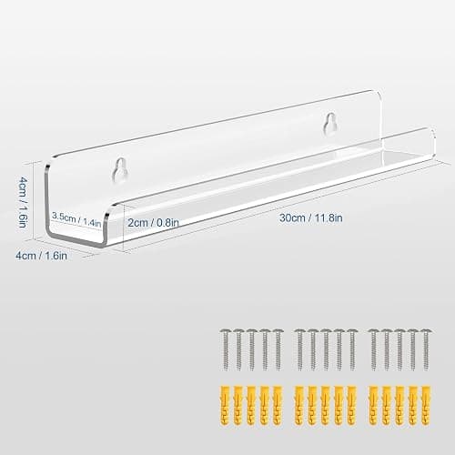 Meaocer Vinyl Record Shelf Wall Mount, 6 Pack 12 inch Clear Acrylic Album Record Holder Display, Kids Bookshelf, Floating Wall Shelves for Bathroom, Bedroom, Living Room, Kitchen (Clear-6pcs) thumbnail 3