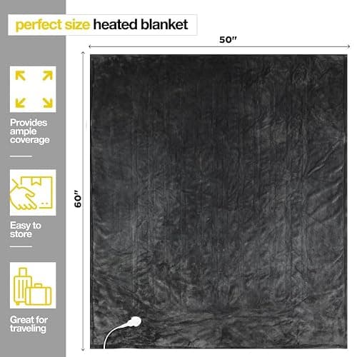Medical king Heated Blanket, Machine Washable Extremely Soft & Comfortable Electric Blanket Throw Fast Heating with Hand Controller 10 Heating Settings & auto Shut-Off (Gray, 50 x 60) thumbnail 3