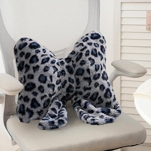 GKWW Leopard Print Throw Pillow Furry Bow Plush Pillows Cute Flower Plush Pillow Cheetah Home Decor Stuffed Bow Lumbar Pillow for Bed Couch Living Room Decor (Blue, 16in) thumbnail 4