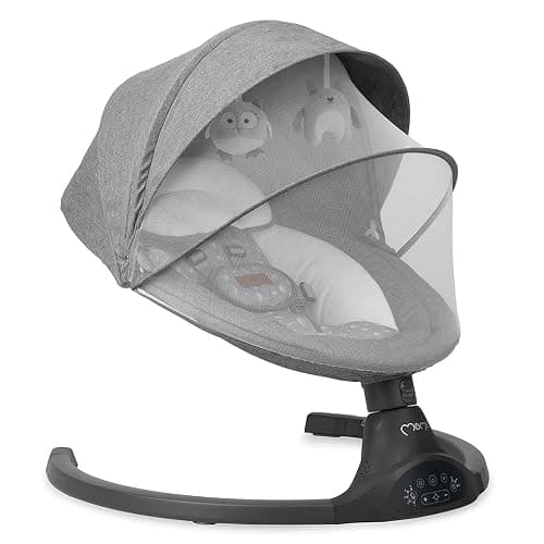 MoMi KENANI Transat balancelle jusqu’à 9 kg, pliable, télécommande et Bluetooth pour smartphone, alimentation piles et secteur, harnais de sécurité 5 points, pare-soleil, moustiquaire thumbnail 16