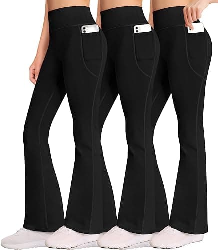 AENLLEY Girl Yoga Flare Wide Leg Tummy Control Stretchy Pants for Causal with Pockets 3 Pack - Image 1