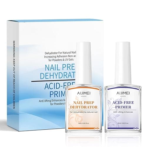 AIJIMEI Professional Natural Nail Polish Dehydration and Acid Free Primer for Acrylic Acid and Gel Nail Polish, Quick Drying Advanced Adhesive Set（18ml/0.63fl.oz) - Image 1