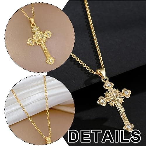 ZORVUJI Personalisierte Kette Jesus Kreuz Anhänger 18K Vergoldete Hypoallergene Zarte Halskette Modeschmuck für Frauen und Mädchen (Gold) thumbnail 3