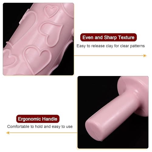 HARFINGTON Pattern Embossed Rolling Pin 14.57" x 1.97" Heart 3D Pattern PP Plastic Non-Stick Embossing Textured Rolling Pins for Baking Cookie Fondant Pastry Clay Dough, Pink thumbnail 4