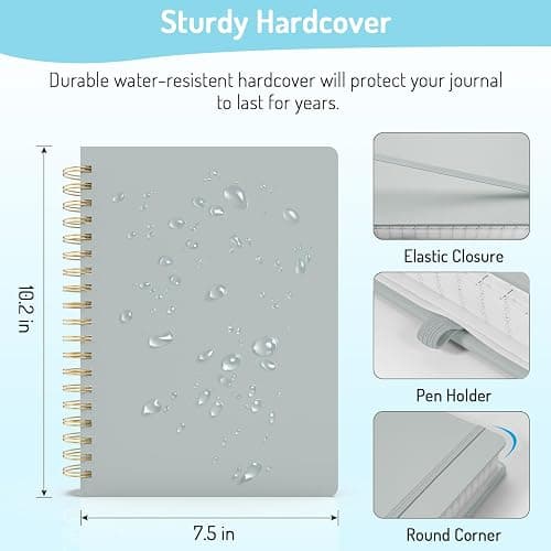 Forvencer Lined Spiral Journal Notebook with 300 Numbered Pages, B5 College Ruled Thick Journals for Writing with 100GSM Paper, Hardcover Notebooks with Contents for Work, School, Women, Men, Grey - Grey - B5 thumbnail 2