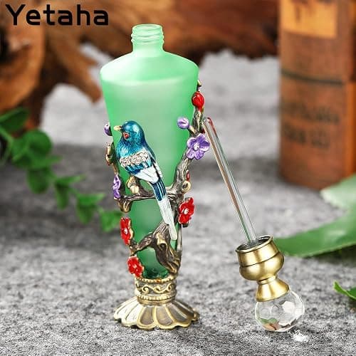 Yetaha Vintage Decorative Refillable Perfume Bottles, Fancy Crystal Perfume Bottles, Old Fashioned Bejeweled Flower Bird Essential Oil Bottle for Living Room Bedroom Decor Birthday Gift (30ML, Green) thumbnail 6