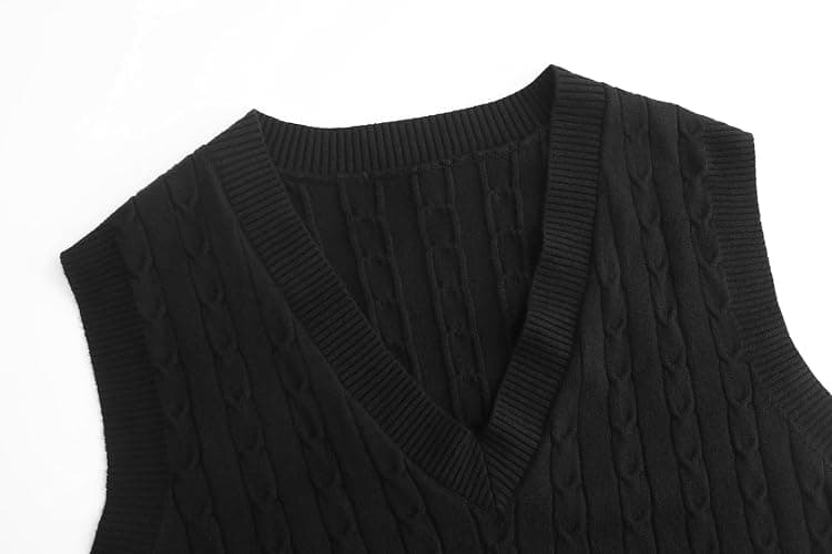 SUNSESS Sleeveless Jumpers for Women V Neck Cable Knit Sweater Vest Chunky Ribbed Pullover Tank Top thumbnail 3
