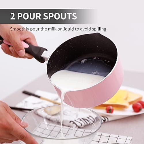 HooJay Nonstick Saucepan Set with Lid, Non Stick 1Qt & 2Qt Sauce Pan Set with Glass Lid Small Pot for Home Kitchen thumbnail 5