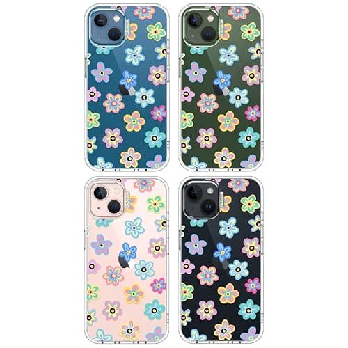 MOSNOVO for iPhone 13/14 Case | Military Grade 6.6ft Drop Tested | Clear with Groovy Flower Design thumbnail 4