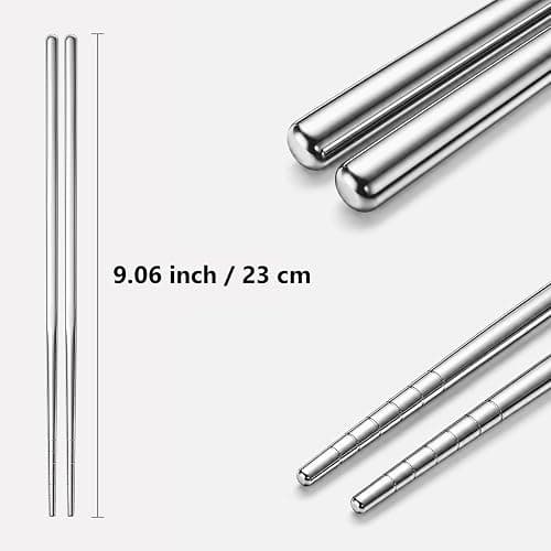 Maclia 6 Pairs 304 Stainless Steel Reusable Chopsticks, Silver | Non-Slip Tips, Dishwasher Safe & Lightweight, For Sushi, Ramen, Noodles, Rice & Asian Cuisine, Premium Gift Set, Food Grade thumbnail 2