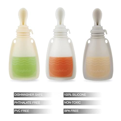 PandaEar 3 Pack Silicone Baby Food Pouches, Reusable Squeeze Pouches for Toddler Kids with 3 Silicone Puree Feeder Spoon, BPA-Free Silicone Refillable Baby Food Storage, 5 oz thumbnail 4