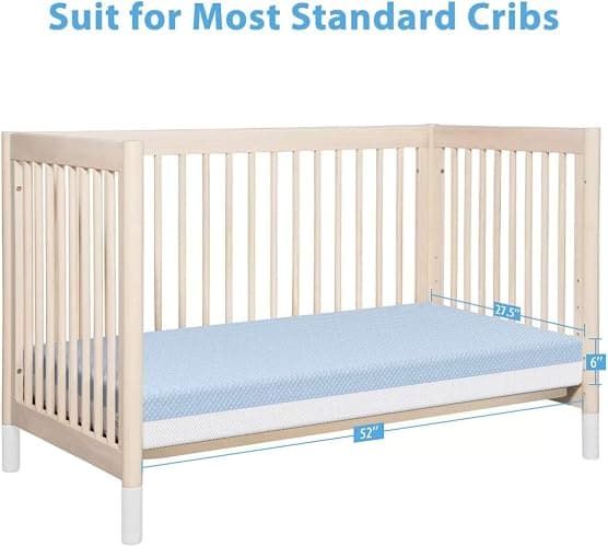 Dourxi Crib Mattress, Dual Sided Comfort Memory Foam Toddler Bed Mattress, Triple-Layer Breathable Premium Baby Mattresses for Infant and Toddler w/Removable Outer Cover - White&Blue thumbnail 3