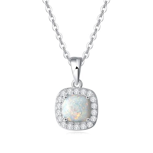FANCIME Sterling Silver Created White Opal Necklace/Earrings Halo Pendant Stud Leverback Dangle Earrings Cubic Zirconia CZ Fire Opal Fine Jewelry for Women - Image 1