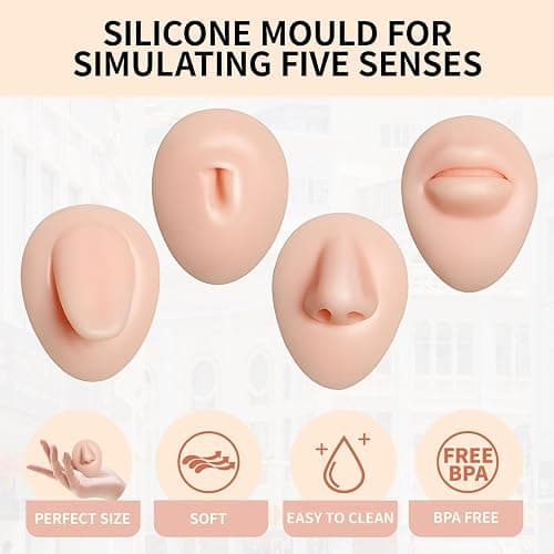 Piercing Kit Silicone Model Body Part Displays Set, 8pcs Soft Body Piercing Practice Model Kit with Display Holder,Soft Fake Tongue Mouth Nose Eye Navel Ear 5D Model Training Tool Kit for Piericng thumbnail 5