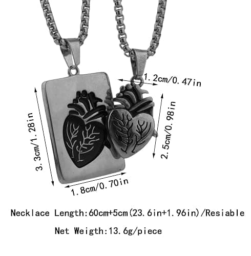 Scddboy Anatomical Heart Necklace for Men,Heart Shape Hip Hop Couple Pendant Necklace or Women Men thumbnail 2