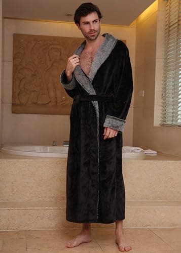 SUNBABY Thicker Long Flannel Sleepwear for Women and Man Imitation Fur Collar Bathrobes Warm Couple Pajamas thumbnail 4