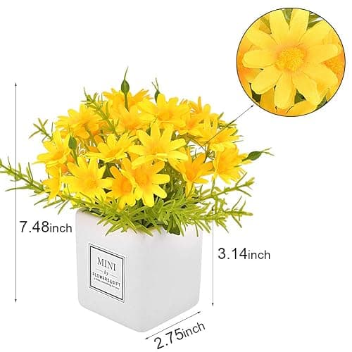 AIFUSI Artificial Flowers, Daisy Flower with Vase Silky Artificial Daisies Bouquet Fake Plant Bonsai for Home Office Wedding Decoration, Table Centerpieces Arrangement, Windowsill Decor thumbnail 3