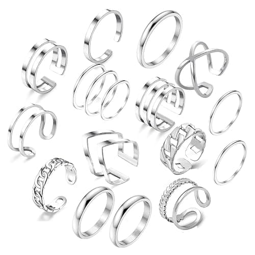 PINCHUAN 17PCS Silver Knuckle Rings for Women Stainless Steel Rings Set Midi Stackable Rings Simple Smooth Finger Rings Silver Adjustable Rings Jewelry Gift - Image 1
