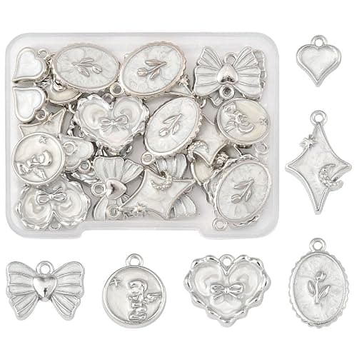 MakemadeDIY Assorted 10-24 Pcs Elegant Flower Enamel Charms Bow Flower Round Heart Necklaces Pendants Earrings Charms for Jewelry Making Bracelets Necklaces Earrings Keychains DIY Crafts - Image 1