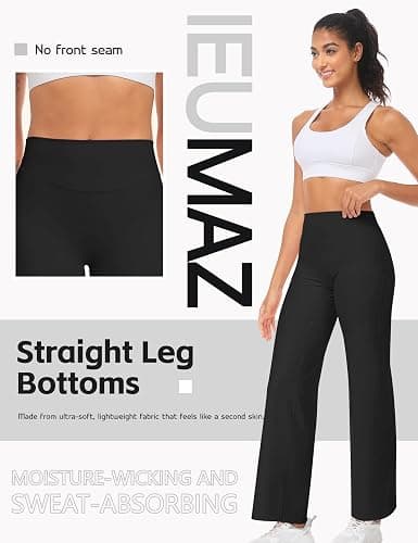Ieumaz Women Straight Leggings Bottoms High Waist Gym Workout Leggings Stretch Casual Wide Leg Yoga Pants thumbnail 4