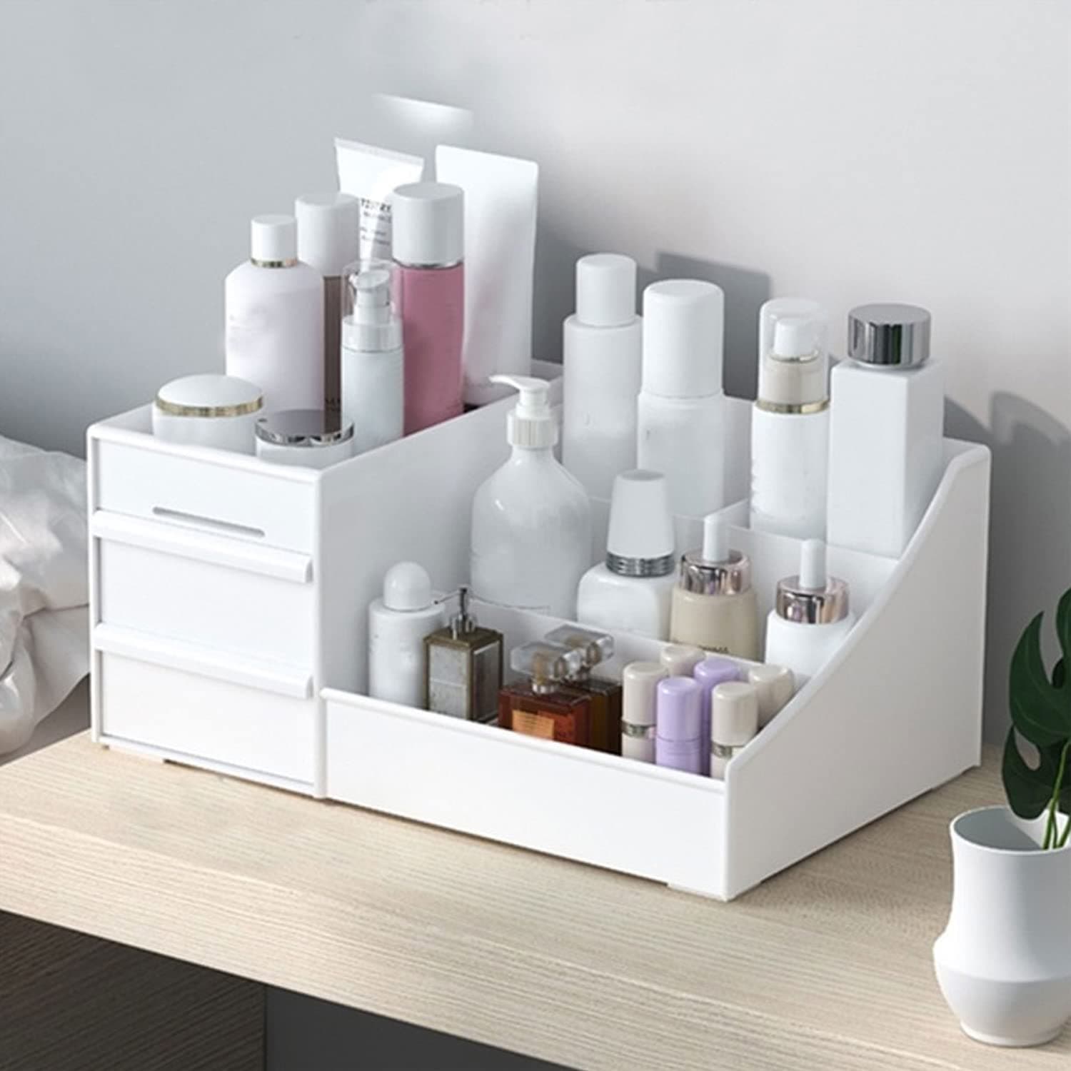 Yotsuba Clarity Cosmetic Organizer with 2 Drawers - Clear Makeup Organizer & Skincare Organizer for Bathroom & Desktop, Multifunctional Jewelry and Cosmetic Organizer Cabinet, White thumbnail 6