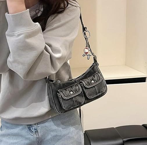 Y2K Denim Purse for Women Vintage Shoulder Bag Small Top Handle Clutch Punk Underarm Handbag with Multiple Pockets 2025 thumbnail 2