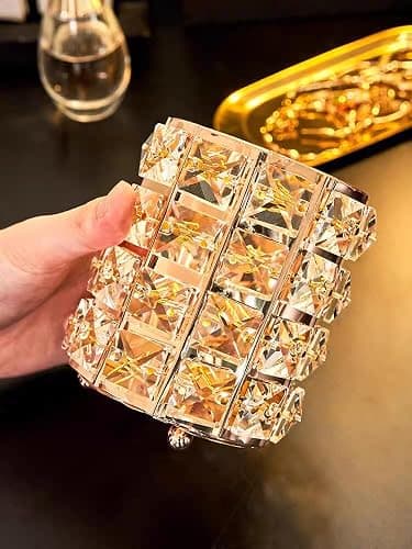 JOSALINAS Golden Crystal Makeup Brushes Holder Organizer for Cosmetics Comb Brushes, Eyebrow Pen Pencil Storage Case Container, Golden thumbnail 4