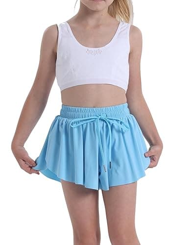 3 Pack Butterfly Flowy Shorts Skirts for Girls Tennis Cheer Stuff Athletic Preppy Running Sports Skirt for Teen Girls - Light Blue（1pcs） - X-Small