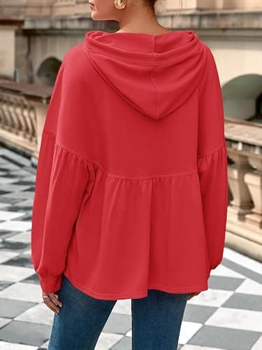 Fisoew Womens Oversized Hoodies Sweatshirts Casual Lantern Long Sleeve Drawstring Peplum Hem Loose Hooded Pullover Tops thumbnail 6