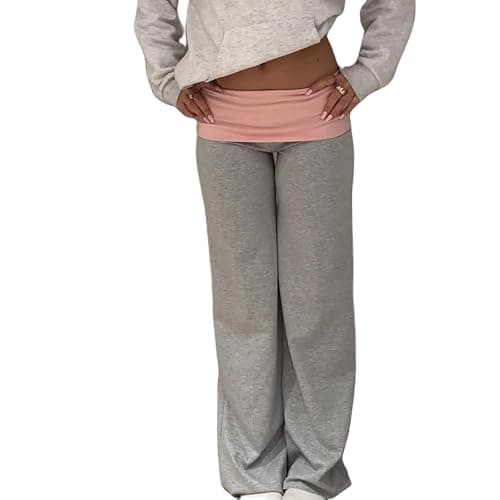 Keliholiyu Flare Legging Women Y2K Fold Over Low Rise Baggy Yoga Lounge Pants Wide Leg Foldover Bell Bottoms Priscilla Pants thumbnail 2