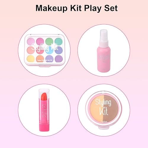 10pcs Pretend Makeup Kit, Kids Fake Makeup Play Set Realistic Cosmetic Play Toys for Toddler Ages 3-5 Girls Christmas Birthday Gift (Red) thumbnail 4