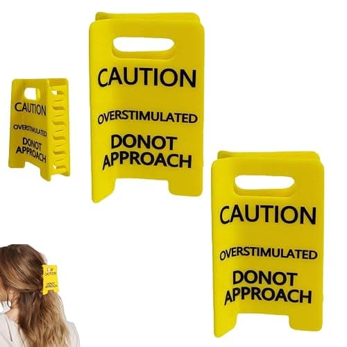 Overstimulated Caution Sign Hair Claw Clip, Funny Yellow Warning Hair Clip, Gag Gift for Women Friends (2pcs) - Image 1