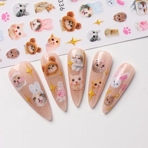 Cute Cat Nail Stickers 3 Sheets Heart Nail Decals Stickers for Nails Art Design Self-Adhesive Sticker DIY Nail Art Decoration Handmade Nails Supplies thumbnail 6