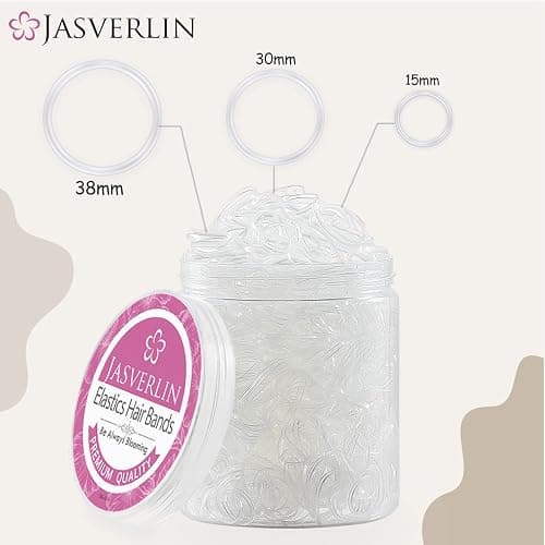 JASVERLIN Clear Hair Elastics, 2000 Pcs Variety Pack of Small, Medium, Large Rubber Bands Ponytail Holders and Polybands for Toddlers, Girls, Women, Baby thumbnail 4
