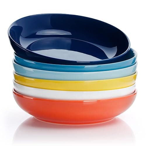 Sweese 22oz Porcelain Pasta Bowls Set - 7.6" Salad Serving Dishes, Microwave Dishwasher Safe, Set of 6, Vibrant Colors - Image 1