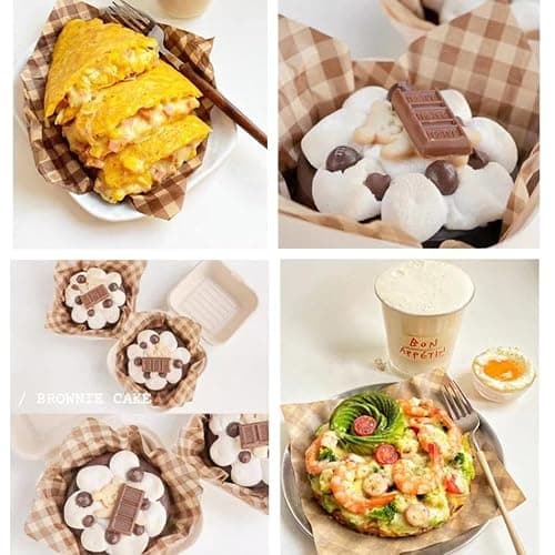 100Pcs Wax Paper Sheets for Food, Basket Liners Food Picnic Paper Sheets Greaseproof Deli Wrapping Sheets,BBQ paper,Coffee-colored checkered printing (5.9×5.9 in) thumbnail 7