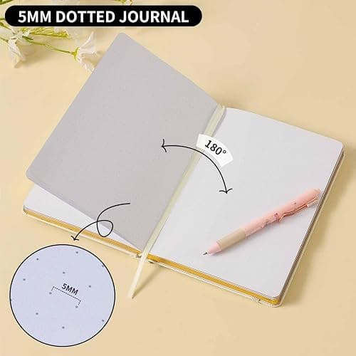 Crein Lynh Dot Grid Journal with 160GSM Thick Paper, 192 Pages, A5 Dotted Notebook for Work, School, Travel | 180° Lay Flat, Foil Stamped Cover, Elastic Band, 2 Bookmarks & Inner Pocket (White) thumbnail 5