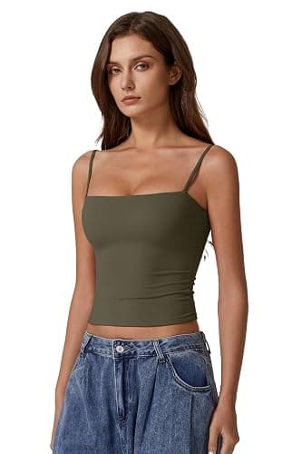 QINSEN Women's Double Lined Basic Tank Top Adjustable Spaghetti Straps Sleeveless Camisole Shirts thumbnail 3