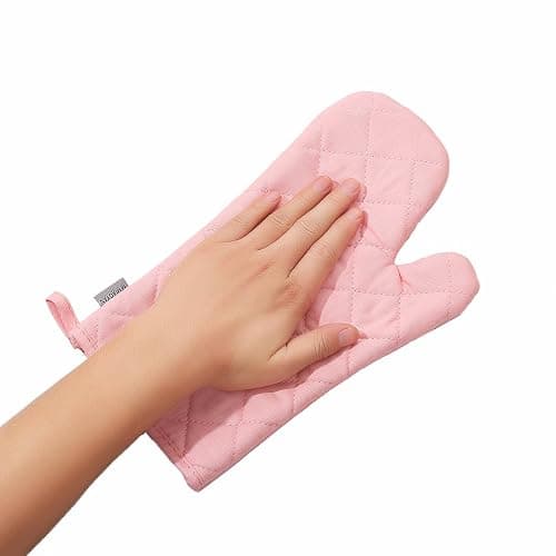 Oven Mitts and Pot Holders 4 pcs Set,High Heat Resistant 500 Degree Extra Thicken Long Kitchen Cotton Oven Glove for Cooking (12 Inch,Pink)… thumbnail 6