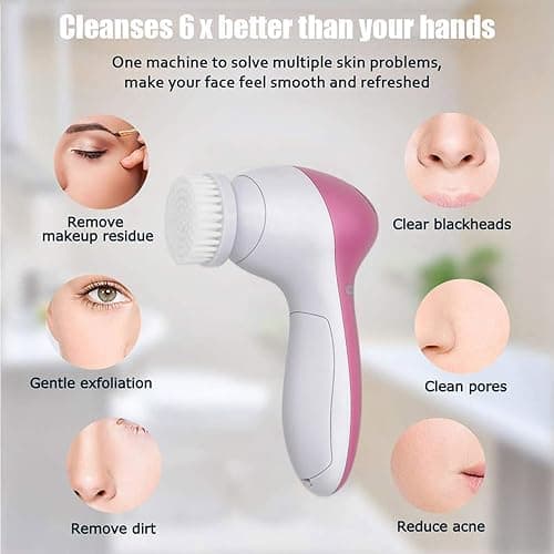 Facial Cleansing Brush Face Brush Electric Face Massager Facial Cleansing Spin Brush Set for Gentle Exfoliating,Removing Blackhead Gift Skincare for Teenage Girl(Pink1) thumbnail 5