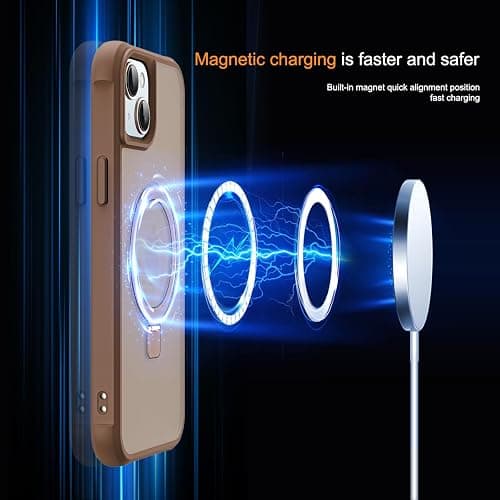 SKYLMW Compatible with iPhone 13 Case & iPhone 14 Case with Invisible Magnetic O-Ring Stand Translucent Phone Cases for 13 & 14 6.1" [Compatible with Mag-Safe][Great Grip Feeling], Desert Brown thumbnail 3
