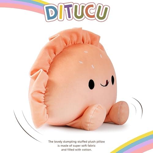 Ditucu Cute Dumpling Plush Pillow Funny Food Fried Dumplings Pancakes Stuffed Animal Plushies Toys Soft Hugging Gifts for Kids Pink 14 inch thumbnail 4