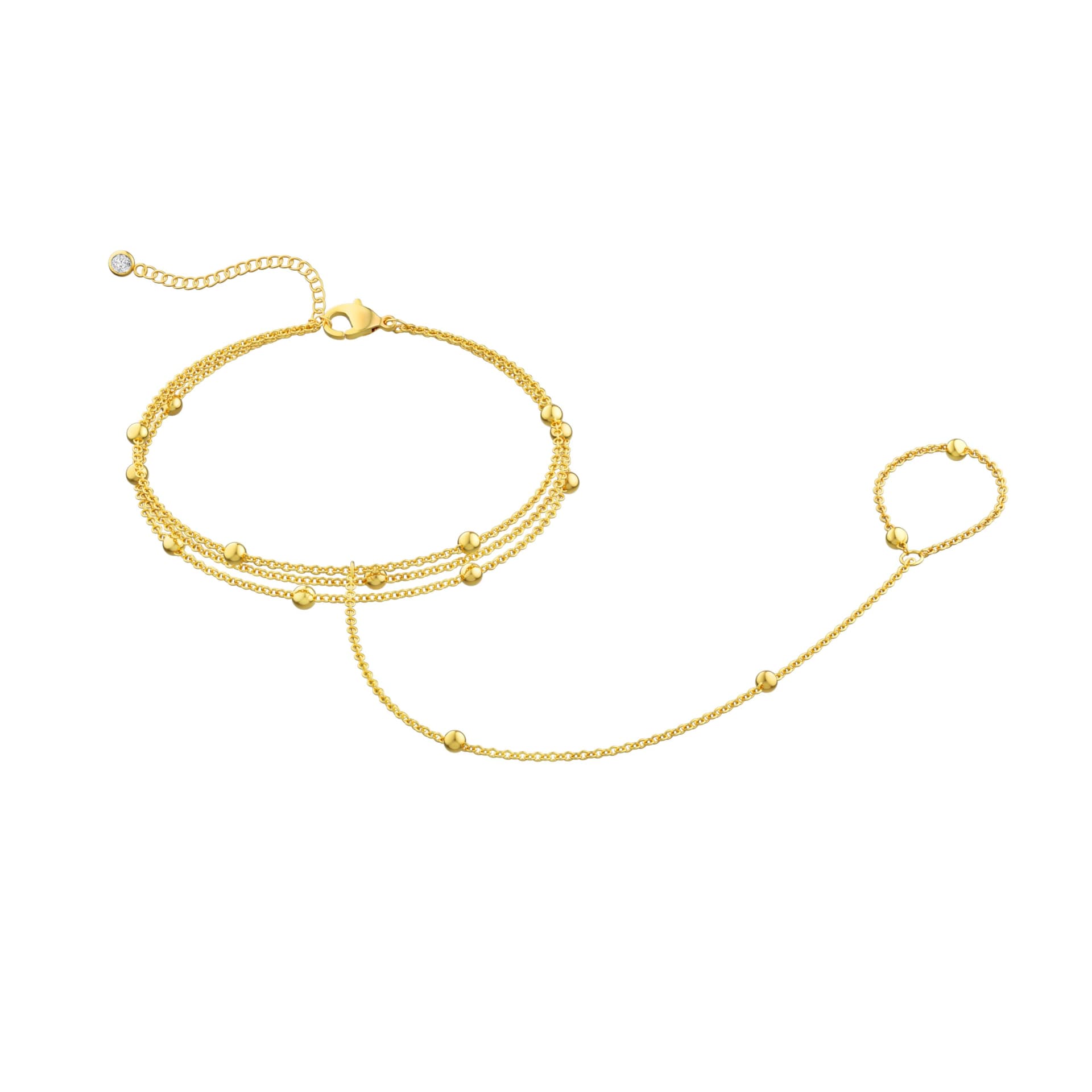 Pulsera de cadena de mano de oro para mujer, chapado en oro de 14 quilates, cadena de mano, delicada pulsera ajustable de perlas de oro para mujer, no se deslustra, pulsera simple de moda thumbnail 9
