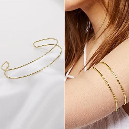 agogue 4 Stück Oberarmreif Gold, Armreif Gold Oberarm Modeschmuck Armreifen Damen, Armband Set Minimalistischer Goldene Armreifen, Adjustable Armreif für Damen thumbnail 6