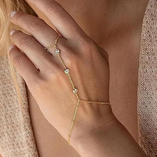 FDEETY Bracelets pour Femme de Chaîne d'Anneau Lié à Doigt Attaché à Anneau Réglable pour Filles thumbnail 5