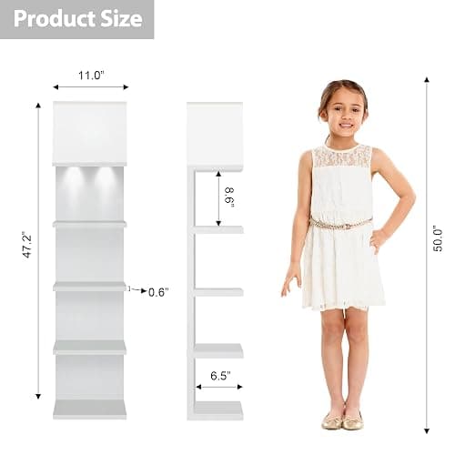 Jetfans 5 Tier Wall Shelf Unit with Light, Lack Wall Shelf, Modern Vertical Floating Shelf, Decorative Wall Mount Vertical Shelves for Bedrooms, Living Rooms, Vanity, Floating Storage, White thumbnail 2