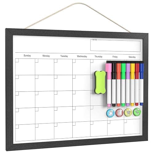 Dry Erase Calendar for Wall, 17x13 Inches Calendar Whiteboard for Wall, Small Magnetic Monthly White Board with Wood Framed, Hanging Dry Erase Board for Kitchen Home Office School Planner - Image 1