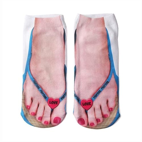 Flip Flop Funny 3D Print Girls Foot Socks - Women's No Show Socks, 3 Pairs (6-10) thumbnail 5