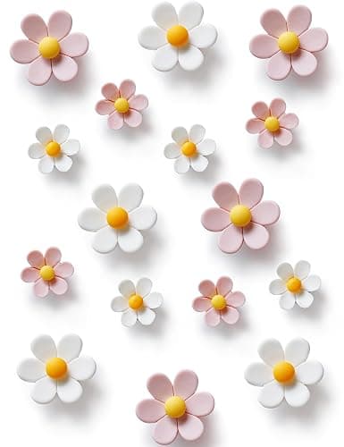 Mymazn Fridge Magnets Cute Refrigerator Magnets Colorful Decorative Magnets 3D Flower Magnets for Office Kitchen Locker 16PCS Pink White (8 Small+8 Large) - Pink+white thumbnail 8